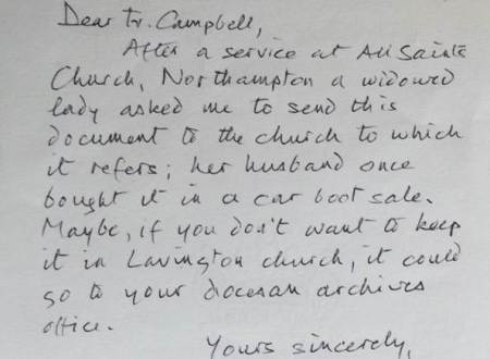 Letter received by the Market Lavington rector