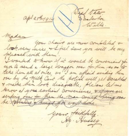 A letter from Hy Hussey of Easterton in 1914