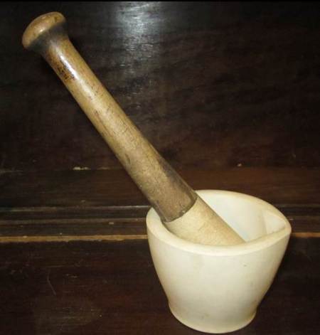 A 19th century pestle and mortar at Market Lavington Museum