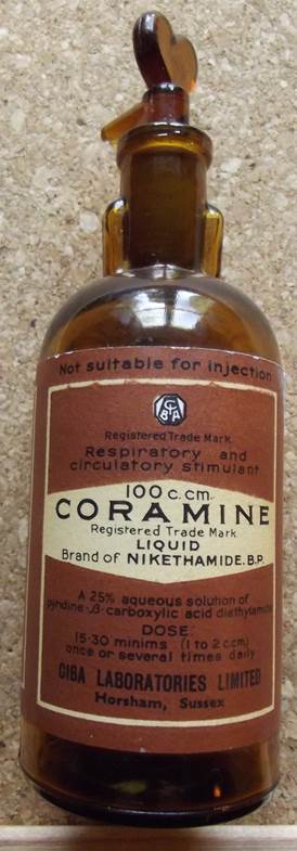 Coramine bottle at Market Lavington Museum