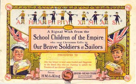 Over Seas Club Christmas 1916 certificate for Bert Shore
