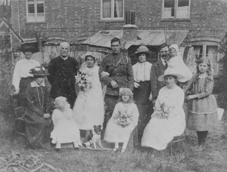 Group at the Easterton wedding of Mary Redstone and Edward Bliss Taylor in 1919